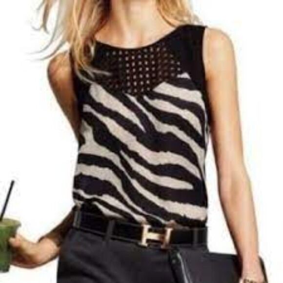 CAbi Tivoli Zebra Print Tank Top Sheer Lace Keyhole Size Small - Picture 1 of 9